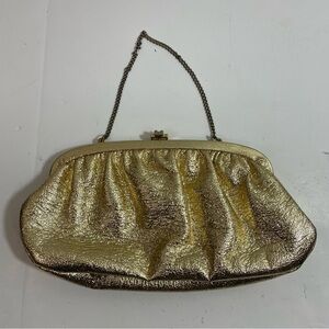 Vintage gold lamé clutch purse chain strap evening prom small